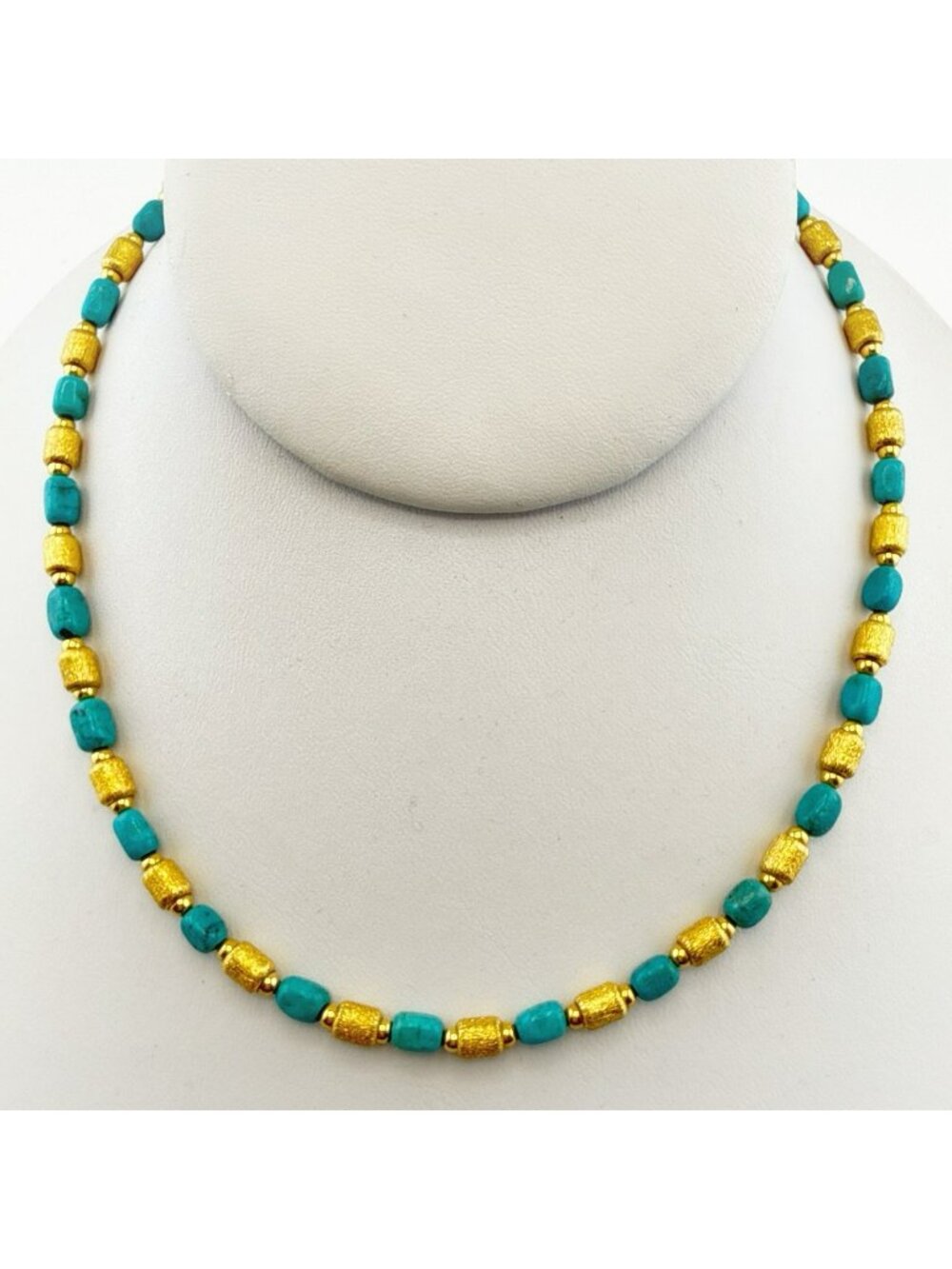 Milor Necklace Turquoise Blue Italy Gold Clad over Bronze Choker QVC Beaded 16"